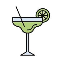 cocktail cup with straw and lemon drink beverage line and fill icon vector