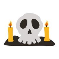 icono de estilo plano de cráneo y velas de cabeza de halloween vector