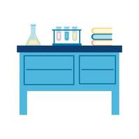 medical tube tests flasks and books in laboratory desk flat icons vector