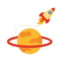 rocket launcher spaceship and saturn flat style icon vector