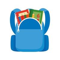 school bag with notebooks and colors pencils flat style icon vector