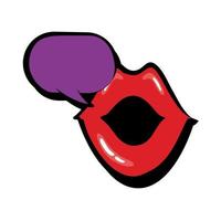 boca de arte pop hablando con icono de estilo de relleno de burbujas de discurso vector