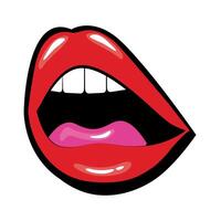 Pop art mouth with tongue and teeth fill style vector