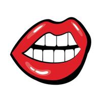 Pop art mouth open with teeth fill style vector