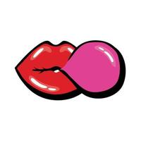 Pop art mouth with bubble gum balloon fill style icon vector