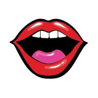 Pop art mouth with tongue and teeth fill style vector