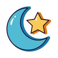 star and moon crescent slang line and fill style icon vector