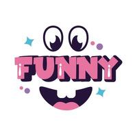 slang expresion funny word with face line and fill style