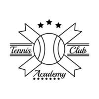 deporte de tenis de pelota con cintas y letras icono de estilo de línea vector