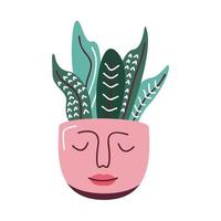 house plant in pot with cute face scandinavian style vector