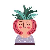 house plant in pot with face woman scandinavian style vector