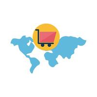 Digital marketing cart on world map flat style icon vector design