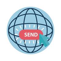 Digital marketing global sphere with send button flat style icon vector design