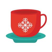 happy merry christmas cup with snowflake and dish flat style icon vector