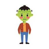 niño pequeño con personaje de disfraz de frankenstein vector