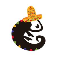 iguana con la cultura del sombrero mexicano vector