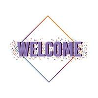 welcome label lettering with purple letters vector