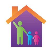 father with kids figures in house degradient style icon vector