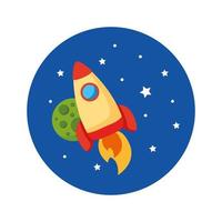 rocket launcher spaceship and planet universe scene flat style icon vector