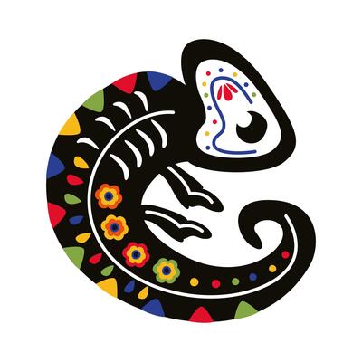 chameleon with mexican culture decoration flat style icon