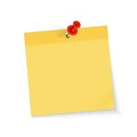 Etiqueta adhesiva de papel vacía de color con pin rojo para mensajes de texto o comerciales de oficina vector