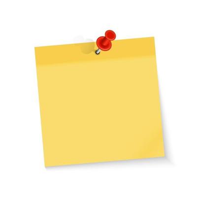 Colored empty paper note sticker with red pin for office text or business messages