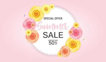 Abstract Flower Summer Sale Background with Frame vector