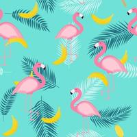 Beautiful Summer Seamless Pattern Background with Palm Tree Leaves Silhouette and Bananas vector