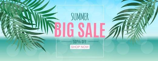 Abstract Summer Sale Background with Palm Leaves vector