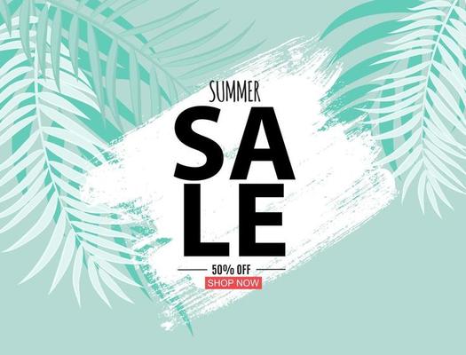 Abstract Summer Sale Background with Palm Leaves