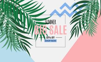 Abstract Summer Sale Background with Palm Leaves vector