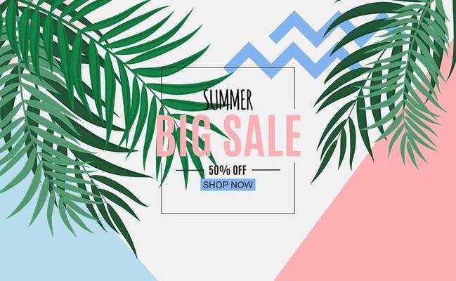 Abstract Summer Sale Background with Palm Leaves