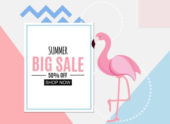 Abstract Summer Sale Background with Flamingo