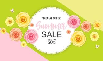 Abstract Flower Summer Sale Background with Frame vector