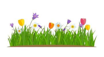 Grass and flowers border greeting card decoration element vector