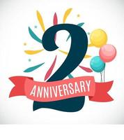 Anniversary 2 Years Template with Ribbon Vector Illustration