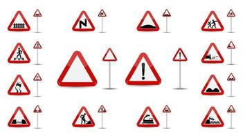 Set of Sign Warning In Red Triangle is a sketchy different types of special signs for car drivers vector