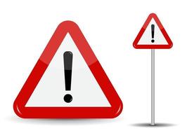 Warning Road Sign Red Triangle with Exclamation Point vector