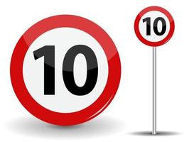 Round Red Road Sign Speed limit 10 kilometers per hour vector