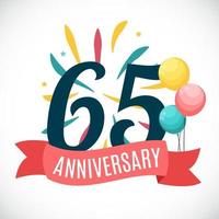 Anniversary 65 Years Template with Ribbon Vector Illustration