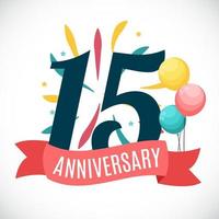 Anniversary 15 Years Template with Ribbon Vector Illustration