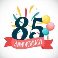 Anniversary 85 Years Template with Ribbon Vector Illustration