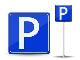 Prohibición de estacionamiento señal de carretera roja y azul vector