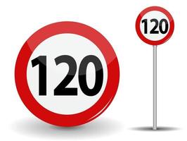 Round Red Road Sign Speed limit 120 kilometers per hour vector