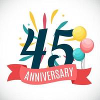 Anniversary 45 Years Template with Ribbon Vector Illustration