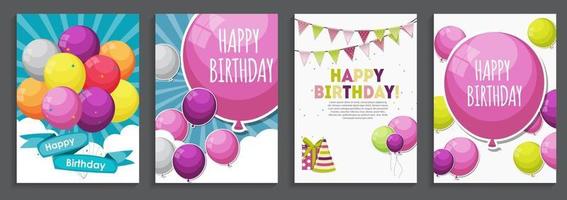 Plantilla de tarjeta de felicitación e invitación de feliz cumpleaños con globos y banderas vector