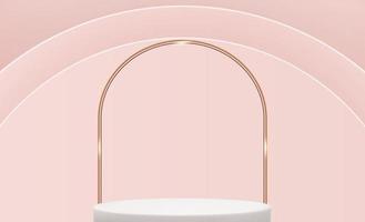 pedestal 3d realista sobre fondo de círculo rosa. Pantalla de podio vacía de moda para anuncios de presentación de productos cosméticos. vector