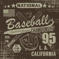 Baseball sport typography Eastern league los Angeles sketch of crossed baseball batsand glove tshirt Printing design graphics vector illustration poster Badge Applique Label