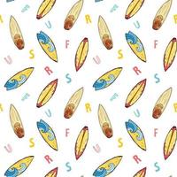 Surf boards seamless pattern hand drawn sketch background typography design vector illustration