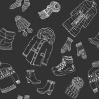 temporada de invierno doodle ropa de patrones sin fisuras boceto dibujado a mano ilustración de fondo de vector